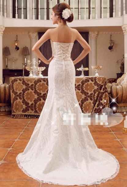 マーメイドライン ウエディングドレス ロング丈 ウェディングドレス 総レース 花嫁 フォマールドレス 結婚式 披露宴 パーティー 二次会 フォマールドレス 前撮り ドレス 美シルエット 白いドレス 編み上げ S M L XL ドレス収納カバー追加可