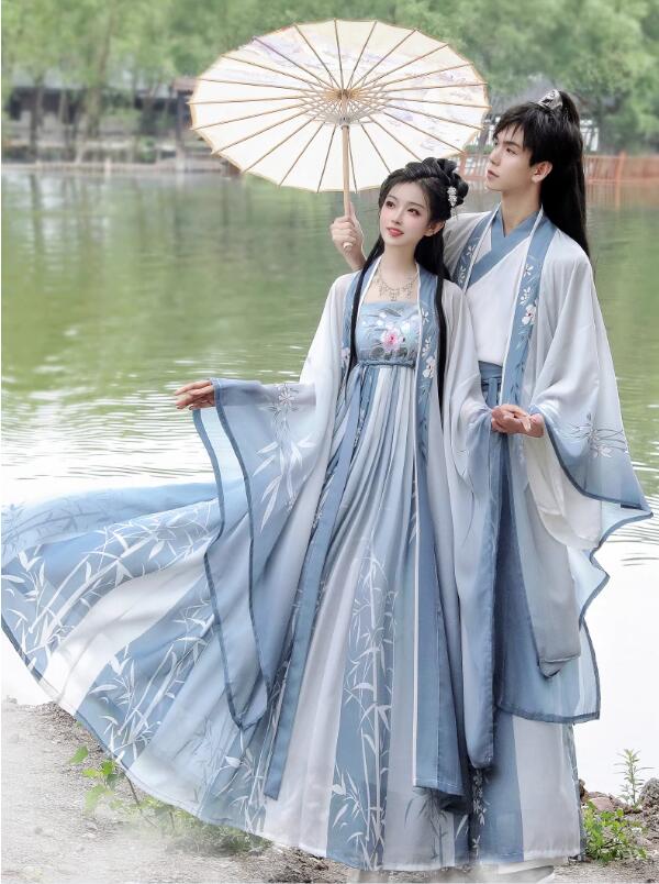 漢服唐装 メンズ レディース ペアルック 竹柄プリント 花刺繍 中華服 男女兼用漢服 おしゃれなチャイナドレス チャイナ服 中華舞台ステージ衣装 華流コスチュー...