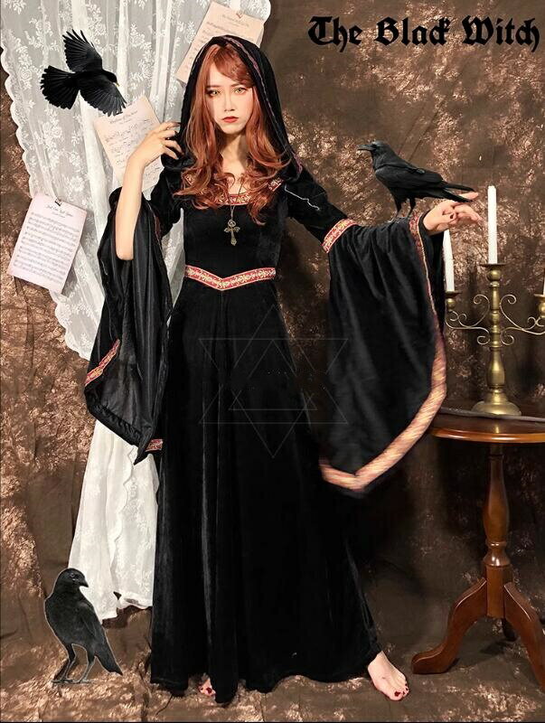 コスプレ 仮装 魔女 ドラキュラ ウィッチ 悪魔 吸血鬼 コスプレ 衣装 ハロウィン 仮装 コスチューム レディース 女性用 魔法使い 余興 パーティーグッズ ロング丈 ワンピース お姫様 ゴシック ロリータ風 ウィッチ フード付 マント風ロング ワンピースコート ワインレッド