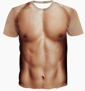 メンズTシャツ　半袖　3Dプリント　スリー筋肉プリントTシャツ　男性用面白いTシャツ　コスプレTシャツ　3Dネタ　男女兼用