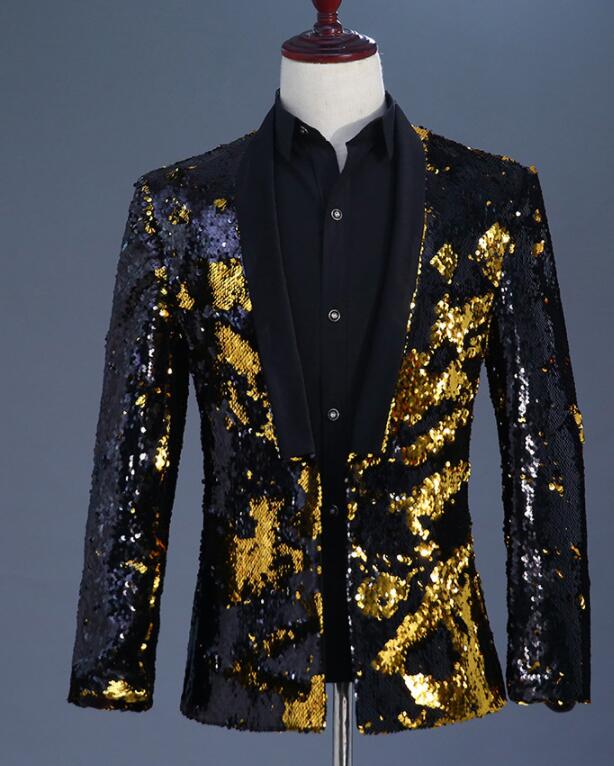 舞台ステージ衣装　スパンコールスーツジャケット　メンズ　ダブル色スパンコール　ゴージャスな舞台ステージ服　結婚式イベント発表会演出タキシード　カラースパンコール　司会者DJダンス衣装　コスプレスーツ