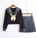 女子Jk制服 黒+グレー上下セット 長袖 半袖セーラー服 マリン風ブラウス+スカート+蝶ネクタイ+靴下4点セット 可愛い女の子セーラー服 ハロウィン 文化祭 コスプレ衣装 夏服 春秋服