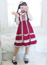 キャミワンピース ロリータドレス ゴスロリ 髪飾り付 ロリータ ワンピース lolita リボン 可愛い お姫様ドレス ハロウィン コスプレ衣装 赤黒緑3色