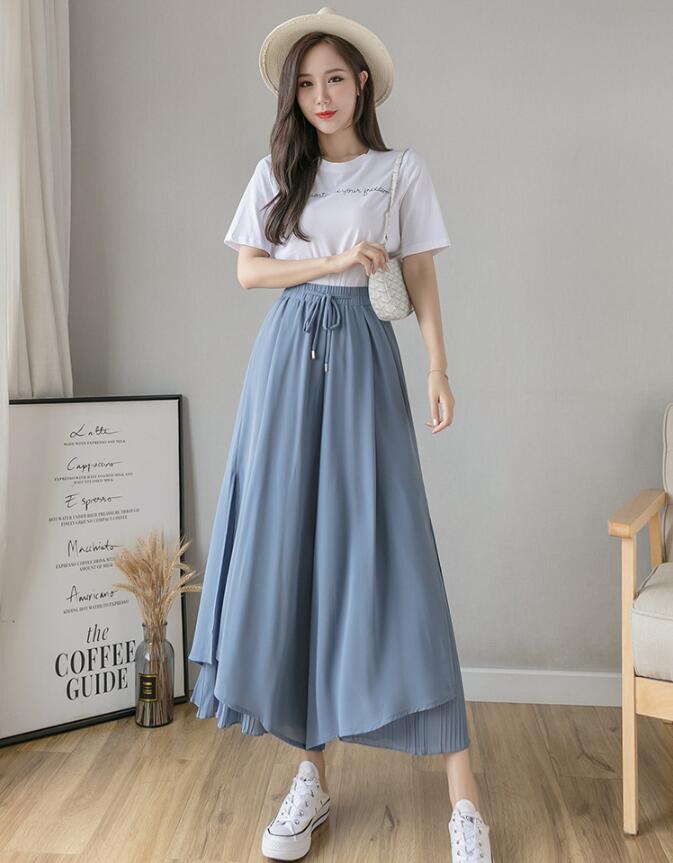 ワイドパンツ 　レディース　九分丈キュロット シフォン　 夏涼しいフレアパンツ　...