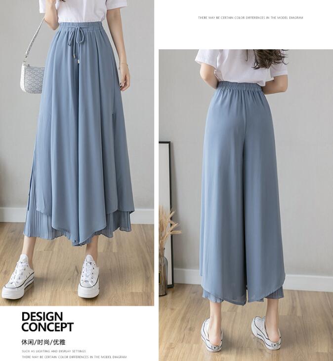 ワイドパンツ 　レディース　九分丈キュロット シフォン　 夏涼しいフレアパンツ　...