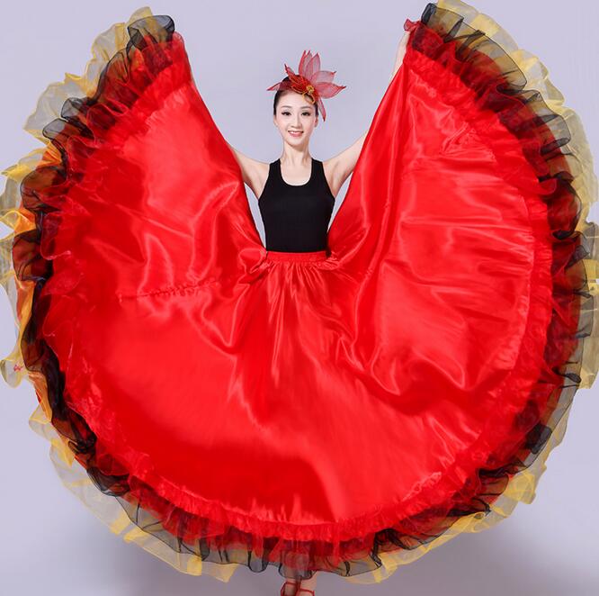 純の洋服屋さんのダンス スカート 大きい裾 広がる ロング丈 スカート モダンドレス 裾幅360°540°720° レディース フラメンコ タンゴ ワルツ ダンス スカート 社交ダンス 民族ダンス ラテンダンス スカート 裾フリル エレガント ダンス練習着 レッスン着 赤｜アングル3