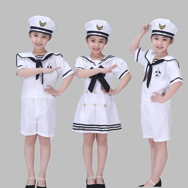 子供 ダンス衣装 セーラー服 制服 海軍服 セラーワンピース 半袖スーツ3点セット 帽子付き 女の子 男の子 キッズ ジュニア 舞台衣装 ステージ衣装 発表会 学園祭 合唱 イベント ダンス衣装 ウ…