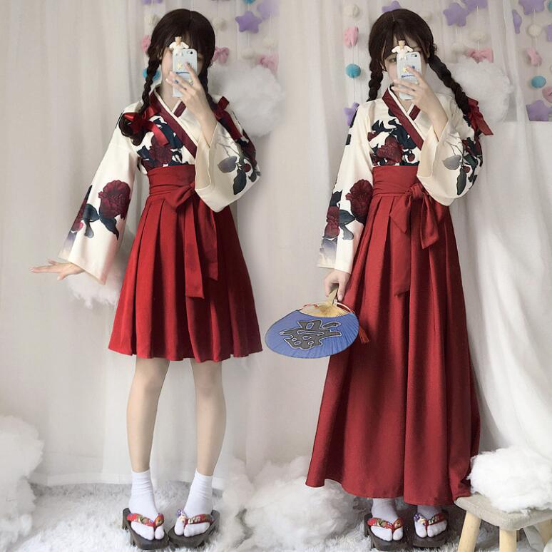 コスプレ衣装 着物ドレス 和物 花魁 ハロウィンコスプレ衣装 レディース 和風 メイド服 ロリータドレス 花柄 長袖 交差ブラウス +ロングスカート/膝丈スカート 上下セット プリーツ ベルト有 アニメ キャラクタ コスチューム 可愛い イベント 花見大会 衣装 junchan-10006211 純の洋服屋さん サンプル画像2