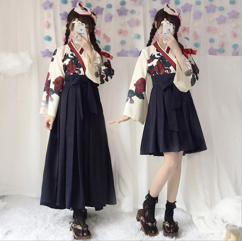 コスプレ衣装 着物ドレス 和物 花魁 ハロウィンコスプレ衣装 レディース 和風 メイド服 ロリータドレス 花柄 長袖 交差ブラウス +ロングスカート/膝丈スカート 上下セット プリーツ ベルト有 アニメ キャラクタ コスチューム 可愛い イベント 花見大会 衣装 junchan-10006211 純の洋服屋さん サンプル画像3