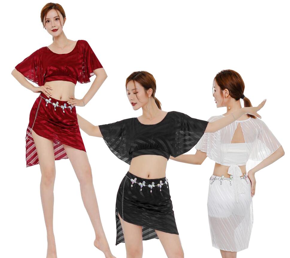 レディースベリーダンス衣装 セットアップ 2点セット セクシー系短いトップス ミニスカート 不規則 バックレスダンス練習着 レッスン着 舞台ステージ衣装 社交ダ...