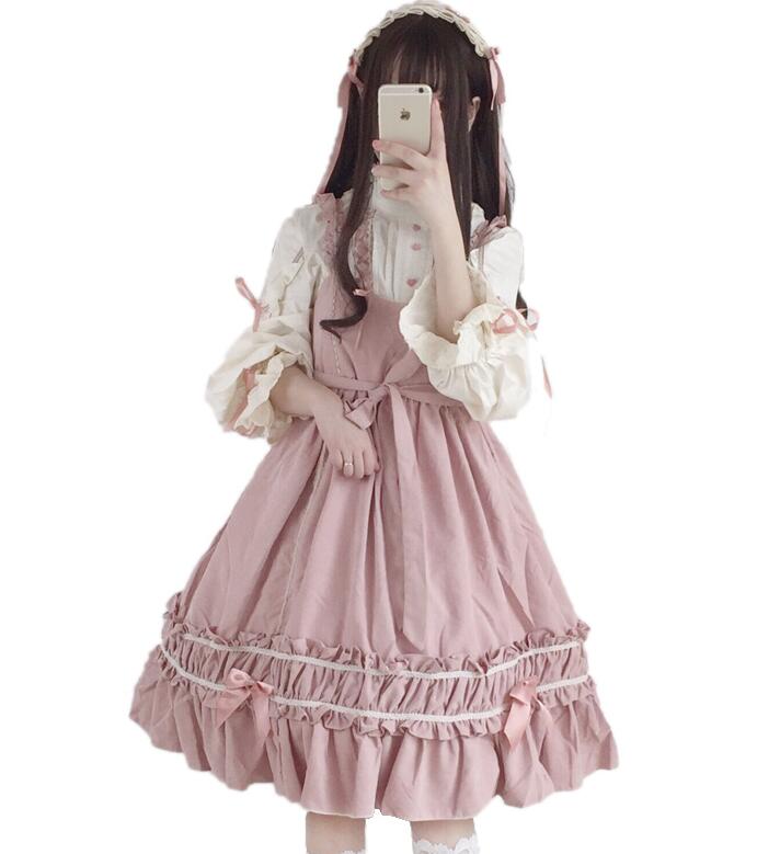 ゴスロリ　ワンピース　長袖ブラウス　カチューシャ3点set　 ゴスロリ ロリータワンピース　ロリータドレス　LOLITA　ゴシック　メイド服　ハロウィン 仮装　コスチューム　 舞台 ステージ 衣装　可愛い　膝丈 送料無料