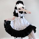 メイド服 コスプレ ハロウィン衣装 黒×白 猫 仮装 変装 半袖ワンピース エプロン カチューシャ 首飾り4点セット フリル裾 ゴスロリ ロリータ服 コスチューム レディース 大人 イベント 可愛い ウェイトレス(3)