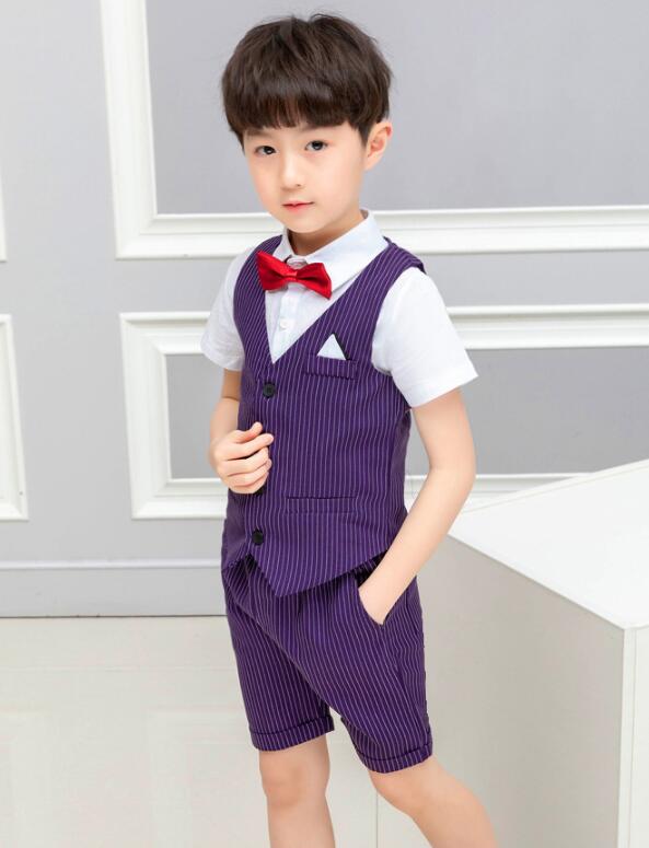 子供スーツ 夏服 男の子 男児 フォマールスーツ ストライプ ベスト＋半ズボン セッ...