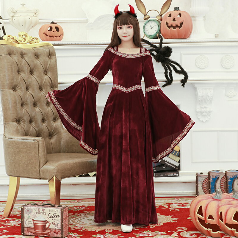 コスプレ 仮装 魔女 ドラキュラ ウィッチ 悪魔 吸血鬼 コスプレ 衣装 ハロウィン 仮装 コスチューム レディース 女性用 魔法使い 余興 パーティーグッズ ロング丈 ワンピース お姫様 ゴシック ロリータ風 ウィッチ フード付 マント風ロング ワンピースコート ワインレッド