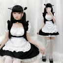 メイド服 コスプレ衣装 レデイース ミニ 膝丈 裾フリル ワンピース 半袖 メイドドレス ウェイトレス エプロドレス 萌え萌え 可愛い ロリータ服 セクシー 猫...