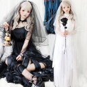 ハロウィン コスプレ ゾンビ 鬼花嫁 ロングドレス チュール ロング丈ワンピース レディース 魔女 悪魔 幽霊 吸血鬼 ヴァンパイア 仮装 変装 ベール＋ドレス＋首飾り 3点セット お姫系 コスチューム ハロウィーン イベント 暗黒系 舞台 ステージ衣装 黒 白