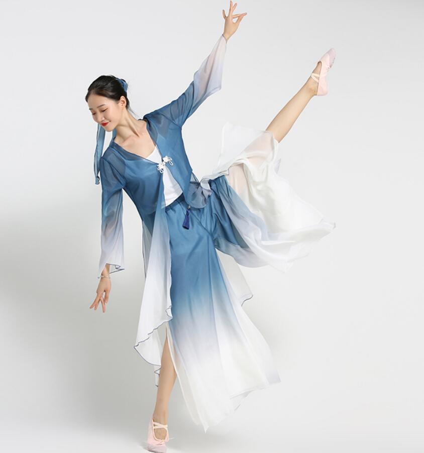 中国古典舞踊ダンスウェア グラデーション ロング丈羽織 長袖 シースルー 前開き ...