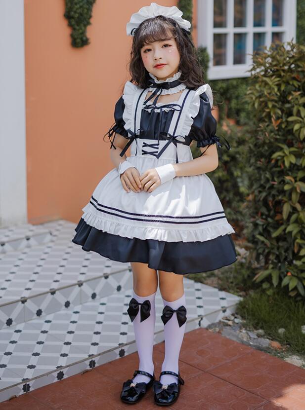 メイド服 子供 キッズ 女の子 メイド コスプレ かわいい ロリータドレス lolita 膝...