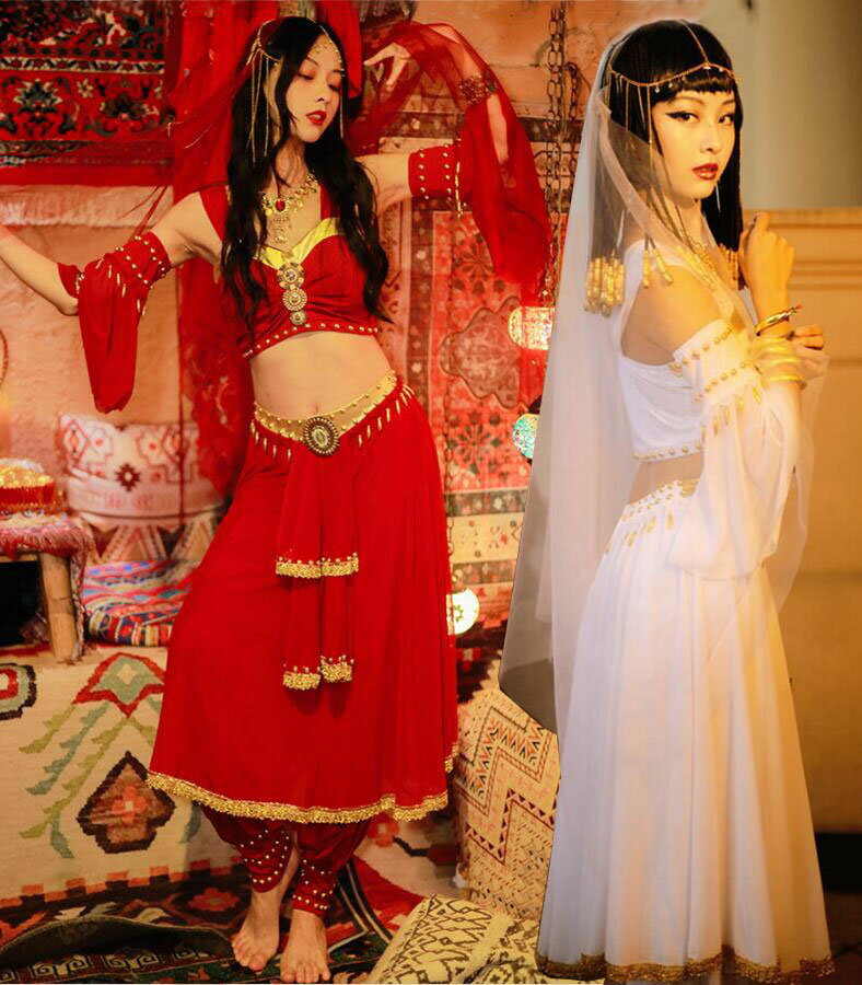 ベリーダンス衣装5点セット アラビアン コスプレ ジャスミン ハロウィン クリスマス 新年 パーティー 結婚式 余興 コスチューム アラジン ベリー ウェア ト...