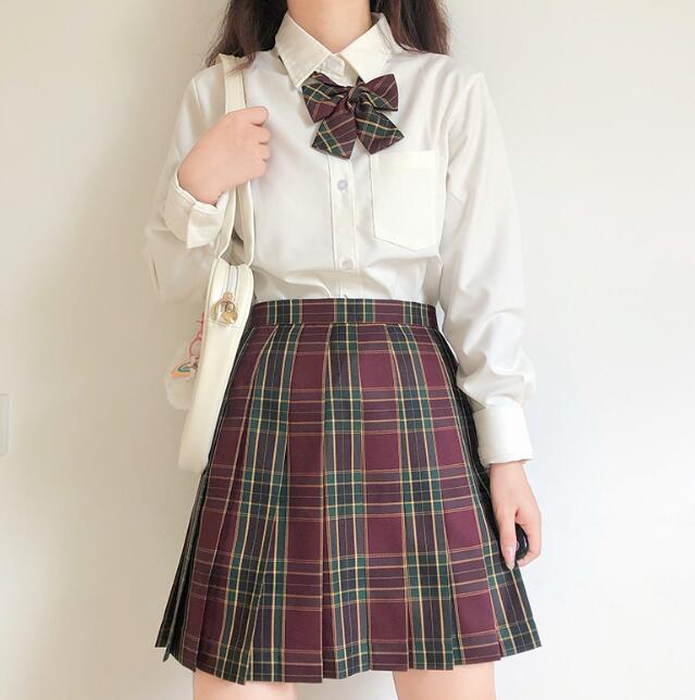 制服3点セット ワイシャツ　スカート 蝶ネクタイ 長袖　半袖 チェックプリーツスカート 膝丈 ミニスカート 女子 中学生 高校生 レディース 大人 コスプレ衣装 コスチューム 制服 セット 春服 夏服 XS-2XL