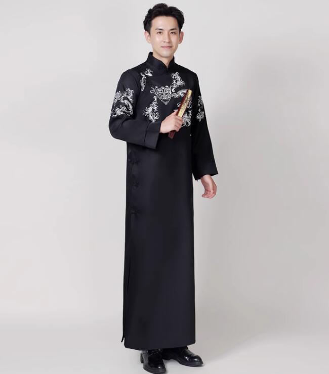 純の洋服屋さんのチャイナ服 メンズ 中華服 コスプレ衣装 長袍 チャンパオ ロング 長袖 チャイナブラウス 華流 チャイナ風コスチューム 漫才 コント 舞台劇 華流結婚式 余興 舞台 ステージ中華衣裳 チャイナカラー 花柄 男性 大人 子供 赤 黒 ワイン 110 120 130 140 150 160 170 180 190cm｜アングル3