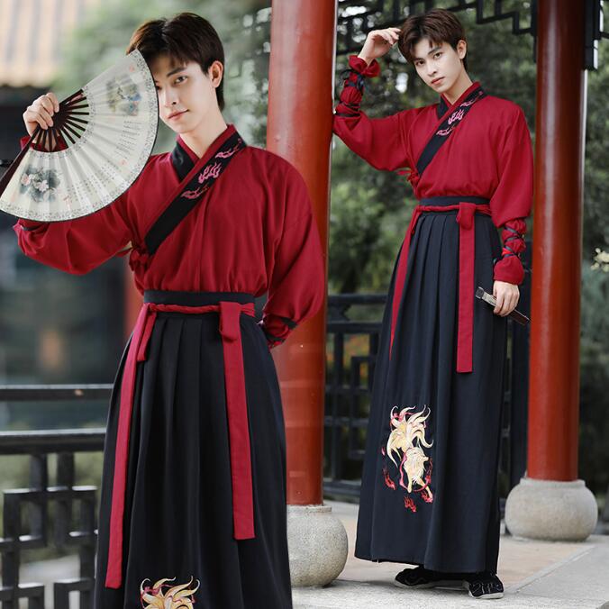 Disfraz de cosplay de Halloween Ropa china Ropa china Configuración superior e inferior Estilo étnico chino Disfraz de escenario Disfraz de cosplay chino para adultos Ropa antigua china Set de estilo Hakama Ropa Bordado de mapache Disfraz de drama de época chino Tradicional Han chino Ropa roja + negra Forro polar de manga larga Larga duración Haori Disfraz de festival de cultura de eventos S ~ 5XL — vista 2