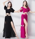 ベリーダンス 衣装セット レディース セクシー Belly dance 社交ダンス 衣装 上下2点セットアップ インナーパンツ付き 大人 半袖 ショート丈トップ...