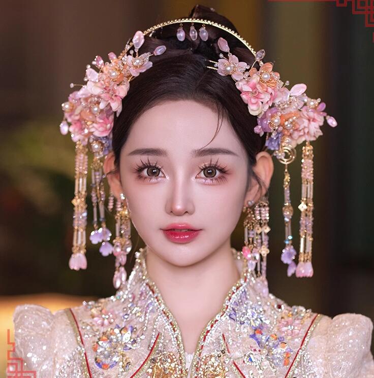 中国古代髪飾りセット 中華風ヘアアクセサリー チャイナ古典風 結婚式 披露宴 漢服 中華ドレス 花嫁用 髪飾り花モチー レディース 華流 舞台 ステージ道具 きらきら フリンジかんざし ゆれゆれ 華やか 中華コスプレグッズ