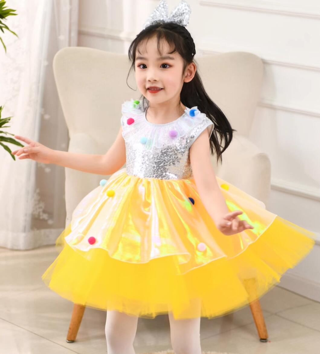 子供ダンス衣装 10色 女の子 スパンコール チュール ワンピース ノースリーブ フリ...