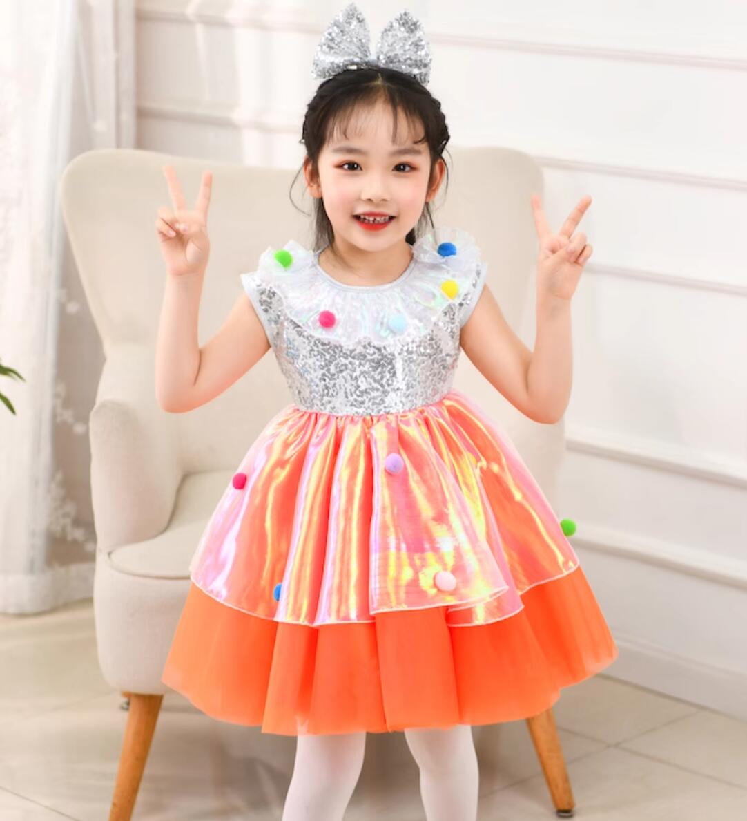 子供ダンス衣装 10色 女の子 スパンコール チュール ワンピース ノースリーブ フリ...
