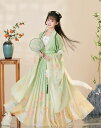 中国古代服装 レディース 漢服4点セット 緑色 グレー グラデーション 可愛い プリント 交差襟 振袖 シフォン 飄逸 大人 中華衣裳 漢唐古典 漢服 唐装 中華コスプレ衣装 ハロウィン イベント 華流 時代劇 コスチューム お姫様 中華服 チャイナ服 S M L XL