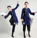 メンズ 漢唐風 古典舞踊ダンス衣装 男性用 中華 剣舞 武術 衣装 長袖 ミドル丈 ブラウス チャイナ 民族舞踊 中国踊り 練習着 レッスン着 スリット 飄逸 ...