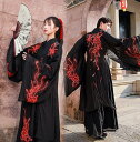 暗黒系 チャイナ服 漢服 中華コスプレ衣装 男女兼用 大人 華流 コスチューム ハロウィン衣装 中国古代時代劇 コスプレ 黒に赤い朱雀 刺繍 華やか 中華服 イ...