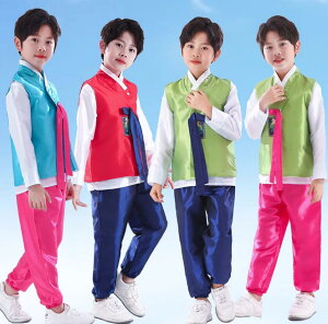 キッズ 韓服 チマチョゴリ パジチョゴリ 子供服 男の子 女の子 韓国 朝鮮民族衣装 長袖 韓服ドレス 上下セット 可愛い 韓国伝統古典舞踊 ダンス衣装 ステージ衣装 学園祭 イベント 文化祭 コスプレ衣装 パーフォマンス 民族風 舞台衣装 髪飾り付き カラフル 110~180cm