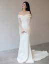 ウエディングドレス オフショルダー 長袖 ロング丈 マキシ丈 スレンダーライン トレーン 美シルエット エレガント 結婚式 披露宴 前撮り フォマール ウェディングドレス サテン シンプル カジュアル ファミリー ウエディングドレス 白 XS S M L XL 2XL 3XL(4)