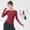 ダンス 衣装 長袖 Tシャツ レディース メッシュ チュール 美シルエット ストレッチ ダンス トップス バレエ 古典ダンス 民族ダンス 社交ダンス 練習着 レッスン着 エレガント 不規則 斜め裾 平日着可 ダンス教室 レッスンウエア ワイン ベージュ ピンク 水色 黒 S M L XL(4)