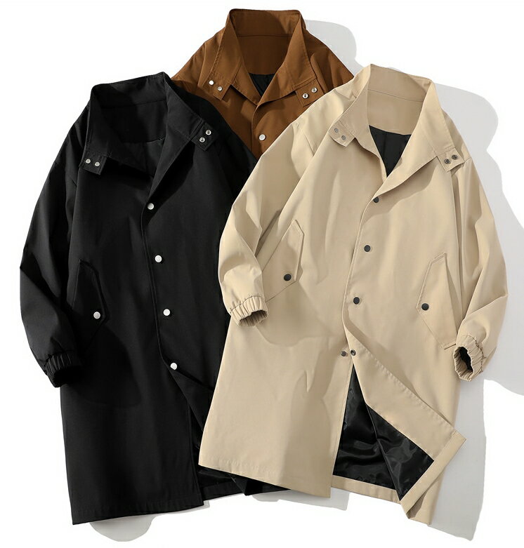 メンズ トレンチコート ミドル丈 春コート スプリングコート ゆったりめ カジュアルコート ジャケット 黒 ブラウン ベージュ M L XL 2XL 3XL