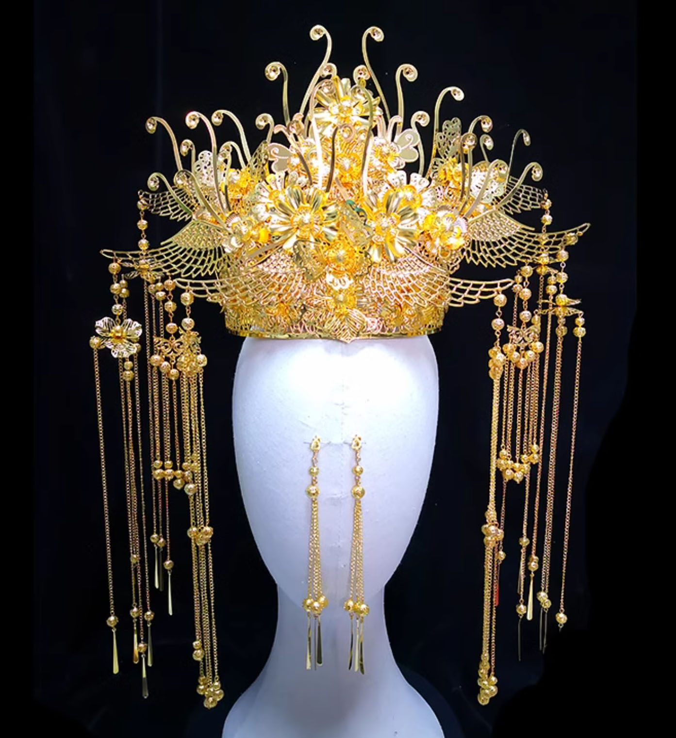 中華髪飾り レディース 大人 中国古代宮廷風 王冠 宝冠 揺れ揺れのチェーン付き お花 鳳凰 モチーフ 華やか 中国古代結婚式 花嫁 ヘッドドレス ヘアアクセサ...