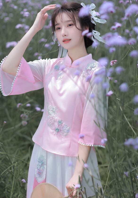 レディース 中華服 七分袖 綿麻シャツ リネン...の紹介画像2