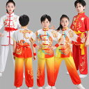 太極拳ウエア 上下3点セットアップ 子供 大人 男女兼用 カンフー 武術 演武 ダンス衣装 半袖 長袖選べる エスニック 龍 鳳 プリント おしゃれ 中華風 ダ...