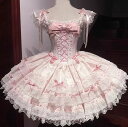ロリータ ドレス ジャンパースカート フリルいっぱい お姫様 ワンピース ミドル丈 ゴスロリ&ロリータ ドレス 裾フリル レース 刺繍 ふわふわ ティアードスカ...