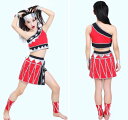 民族風 パフォーマンス ダンス衣装 子供 大人 女性 エスニック チアダンス 民族ダンス HIPHOP 太鼓 ジャンベ 打楽器 ダンス衣装 赤 ワンショルダータンクトップ+膝丈スカート 飾り付き レディース 女の子 発表会 学園祭 ダンスウエア 110 120 130 140 150 S M L XL 2XL 3XL