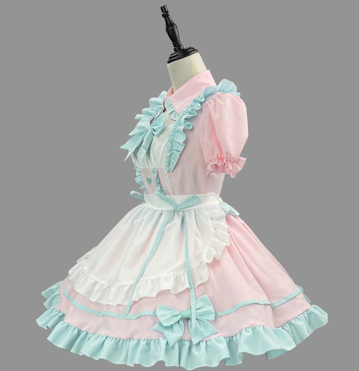 メイド服 大人 半袖 ショート丈 メイド服 レディース ロリータ ワンピース 可愛い お姫様 メイドコスチューム ゴスロリ＆ロリータ服 キュート コンカフェ 喫茶店 エプロンドレス 裾フリル 蝶リボン ピンク ブルー 大きいサイズ有り S M L XL 2XL 3XL 4XL 5XL junchan-10011951 純の洋服屋さん サンプル画像3