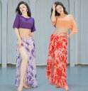 ベリーダンス衣装 レディース 大人 セクシー 社交ダンス衣装 へそ出し 五分袖 ショート丈 メッシュ チュールトップス ロング丈 サイドスリット 花柄 スカート...
