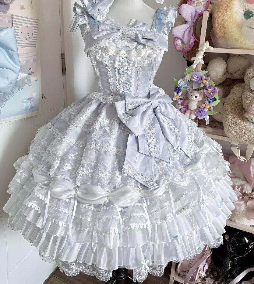 Rakuten - ジャンパースカート ロリータ ワンピース 膝丈 ミドル丈 ロリータドレス ゴスロリ ロリィタ服 Aライン 華やか 花嫁 ロリータ JSKスカート 裾フリル ふわふわ ティアードスカート 大きいリボン 可愛い お姫様 甘ロリ LOLITA 洋装 ピンク ブルー S M L