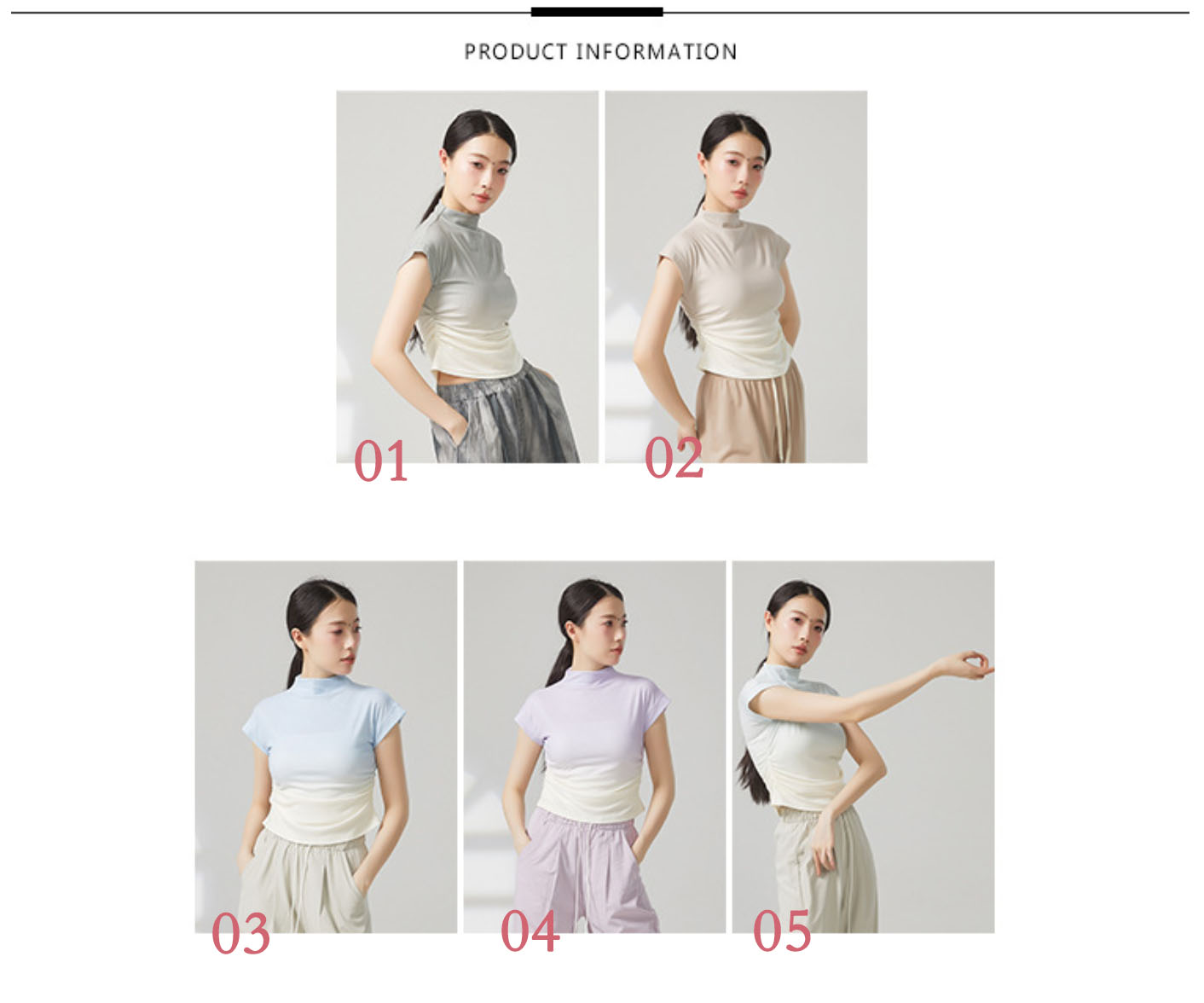 ダンス トップス グラデーション ハイネック フレンチスリーブ Tシャツ カットソー 5色 ショート丈 春夏 カジュアル服 Tシャツ レディース 社交ダンス 古典ダンス バレエ 練習着 レッスンウエア 緑 青 紫 ベージュ S M L XL