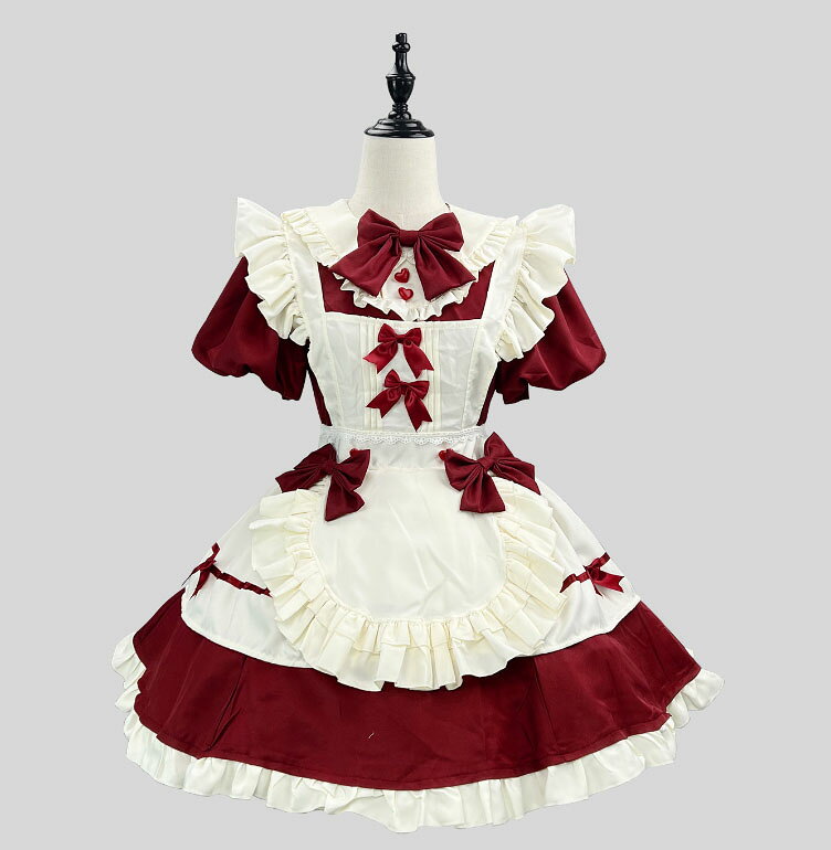 ショート丈 メイド服 半袖 膝丈 ミドル丈 メイドコスチューム レディース 大人 可...