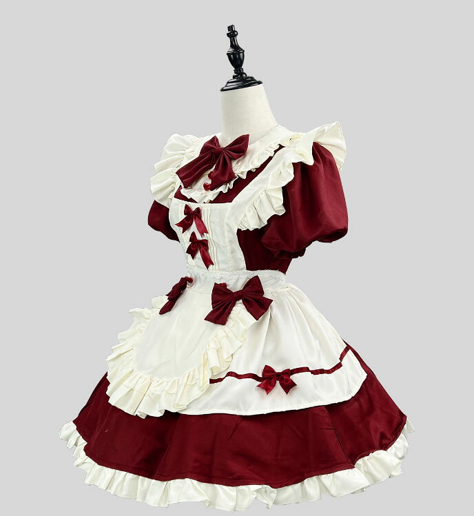 ショート丈 メイド服 半袖 膝丈 ミドル丈 メイドコスチューム レディース 大人 可...