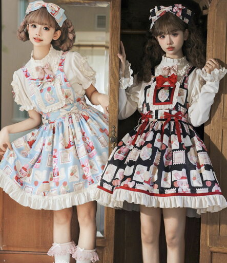 ショート丈 ジャンパースカート ミニ 膝丈 ロリータ ワンピース ゴスロリ&ロリータ服 ウサギ柄 裾フリル 可愛い 萌え萌え 甘ロリー コスチューム 大人 ジュニア ハイウエスト ロリータ ドレス LOLITA COSPLAY ブラウス追加購入可 ブルー ブラック S M L XL ショート丈 ジャンパースカート ミニ 膝丈 ロリータ ワンピース ゴスロリ&ロリータ服 ウサギ柄 裾フリル 可愛い 萌え萌え 甘ロリー コスチューム 大人 ジュニア ハイウエスト ロリータ ドレス LOLITA COSPLAY ブラウス追加購入可 ブルー ブラック S M L XL