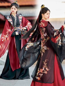 華やか漢服 振り袖羽織付き 3点セット 花プリント 中国古代宮廷衣装 貴妃 皇后 女王 変装 仮装 華流コスプレ 舞台衣装 チャイナ古典風 ステージ 撮影衣装 黒赤系 レディース 華やか 中華服 中国古代時代劇コスチューム 仮装 変装 華流ハロウィン 衣装 黒 赤 緑 白 S~3XL
